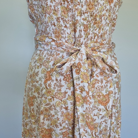 Ghanda Romeo Multicolour Floral Linen Blend Bow Detail Midi Dress Size L - Picture 7 of 10